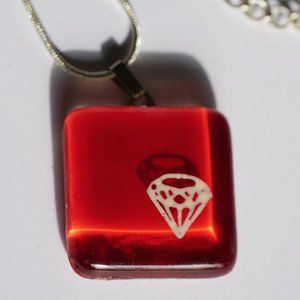 Handmade 1" Glass Tile with Stamped Diamond and Pa